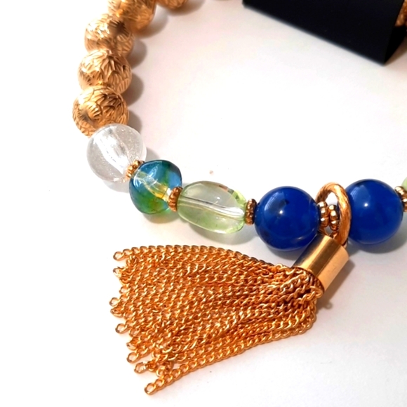 RSVP bangle bracelet in green blue clear and gold beads - Picture 2 of 5